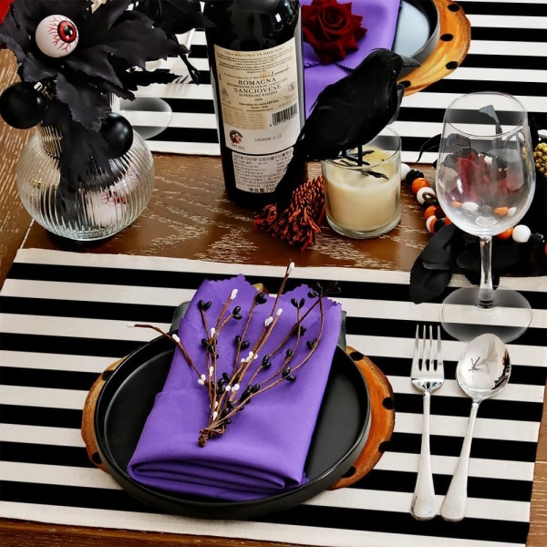 Halloween bordstabletter Set med 4, pumpa prickar säsongsbetonad säckväv Stripe Farmhouse Inomhus kök Matbordsdekoration