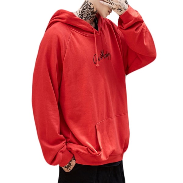 Hoodie för män, tonåring, leende, modetryck, tröja, jacka, överdel, L, röd