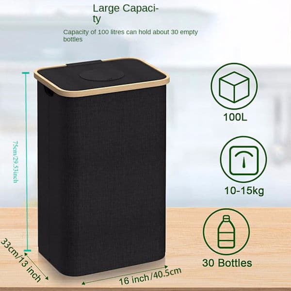 Bamboo Fabric Foldable Waste Bin Empty Bottle Collector Empty Bottle Waste Bin Oxford Cloth Including Inner Bag - Black