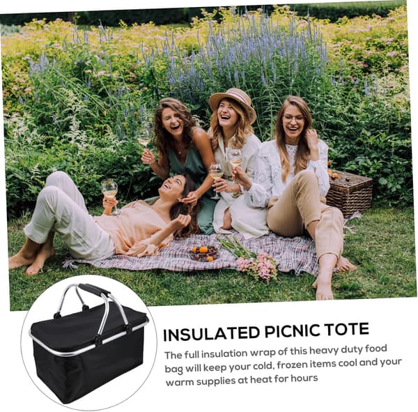 Foldable Storage Basket for Camping, Portable Insulated Lunch Bag