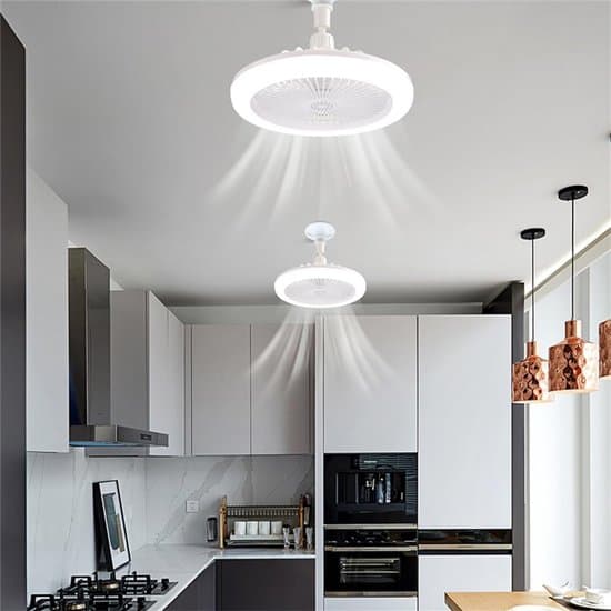 Silent Ceiling Fan with Light Socket - Ceiling Fan with LED Light and Remote Control for Kitchen, Bathroom, Storage Room, Garage (White)