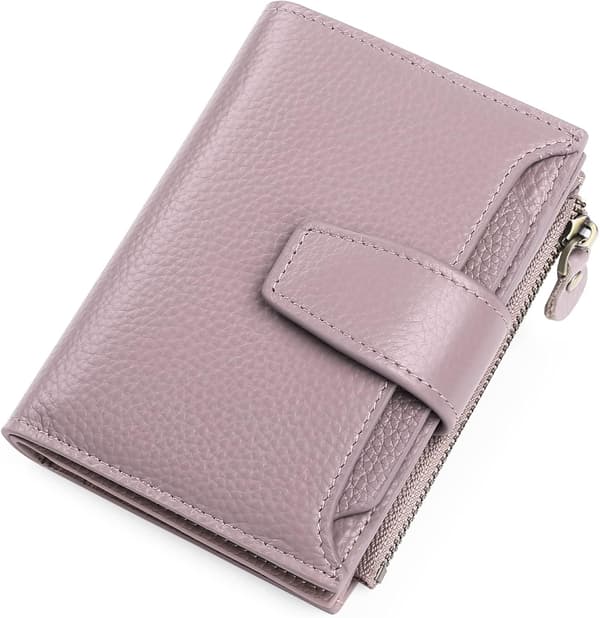 Women's Genuine Leather Wallet Compact Size Card Holder RFID Protection Anti-skimming Purple