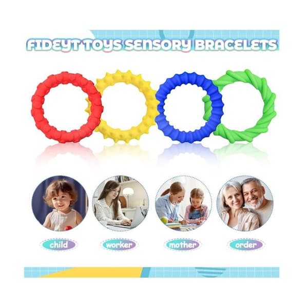 Fidget Leker - Sett med 4 strekkbare sensoriske armbånd - Stressavlastende armbånd - Stressavlastende leker - For barn, gutter og jenter[YJD]