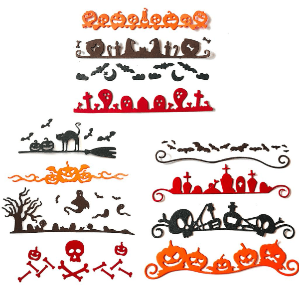 Halloween Pumpa Skalle Kant Metall Skärstencil Mall Scrapbooking DIY Fotoalbum Stämpel Papperskort Prägling Dekoration Hantverk