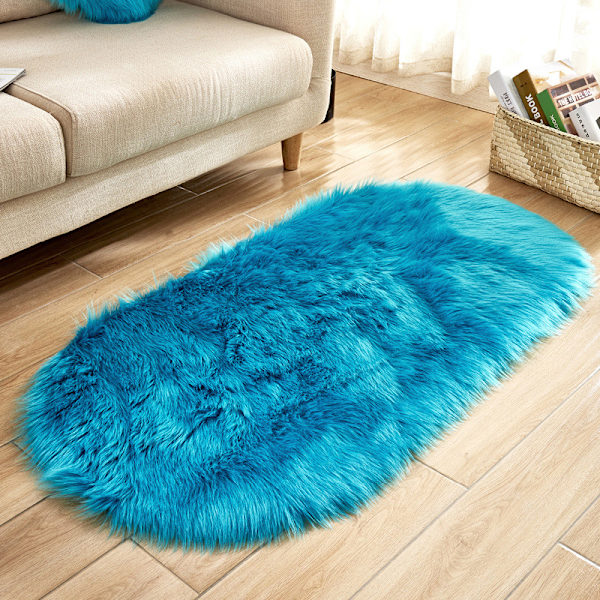 Shaggy Matta för Vardagsrum - Modern Fluffig Matta för Vardagsrum (Mörkblå Oval)
