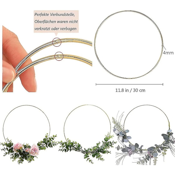 4 stk. Metalringe til Håndværk 30 cm Guld Lavet af 4 mm Metaltråd, Kransringe Makrame Ringe, Drømmerenser Ring, Bryllupskrans, Væghængninger De