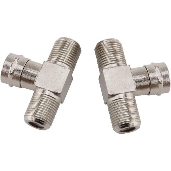 2-pak Zink Legering Han til Dobbelt Hun 3-vejs Splitter Adapter Han til 2 Hun Koaksialkabel Stik F-Type Stik