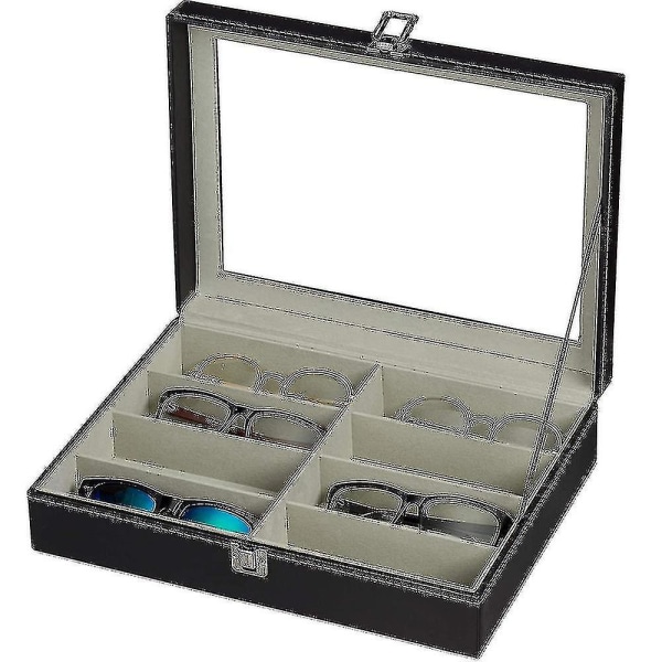 Chdz 8 Slot Eyeglass Solbriller Oppbevaringsboks, Pu skinnbriller Vitrineboks Oppbevaring Organizer Collector Briller Oppbevaringsboks