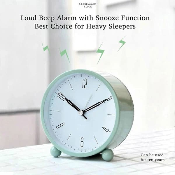 HA~Alarm Clock, Super Silent Ticking Small Clock with Night Light, Battery Operated, Simple Design, for Bedroom, Bedside Table, Desk