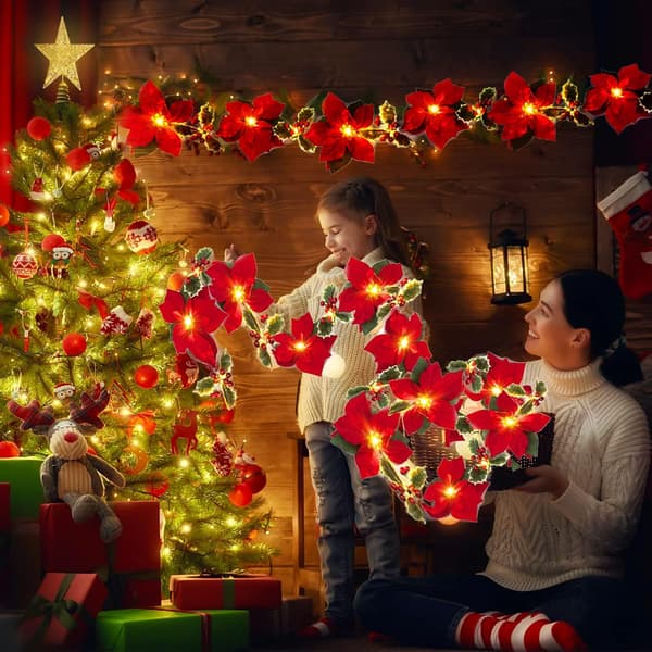 Artificial Poinsettia String Lights 2m 10LED Battery Operated Velv