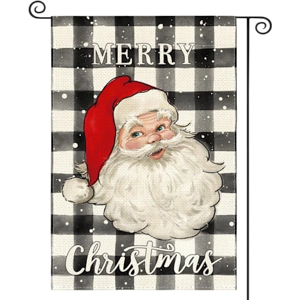 Glædelig Jul Tomte Haveflag 30 x 45 cm Dobbeltsidet (Sort og Hvid) Sort og Hvid