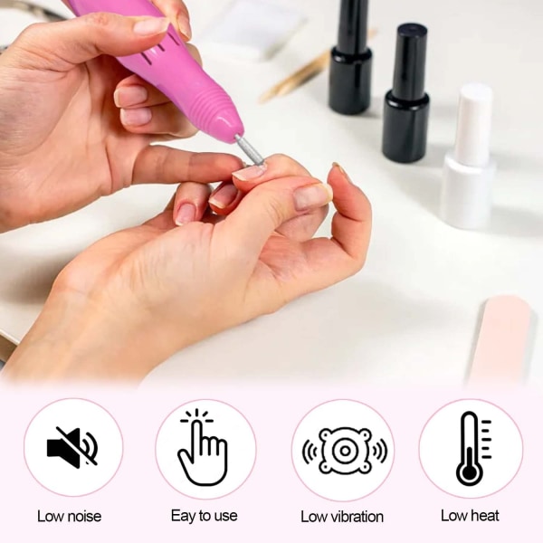 Ljustyp Professionell Elektrisk Nail Art Salon Drill Glasning Fast Machine,Elektrisk Nail Art Filborr (Rosa)