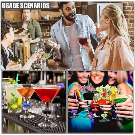 Sett med 24 silikonglassmarkører for vinglass, perfekt for cocktailer, martinis og champagne.