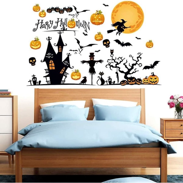 Halloween Veggdekorasjon Vindu Dekal Selvklebende Avtakbar Veggdekorasjon Flaggermus Skalle Gresskar Klistremerke For Halloween Party Vegg Vindu Dekorasjoner