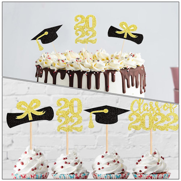 24 st Mini pappersmuggar Glad examen Graduation Dessert Pick Graduation Hat Födelsedag Fruit Pick P Golden 10.5X5.9CM