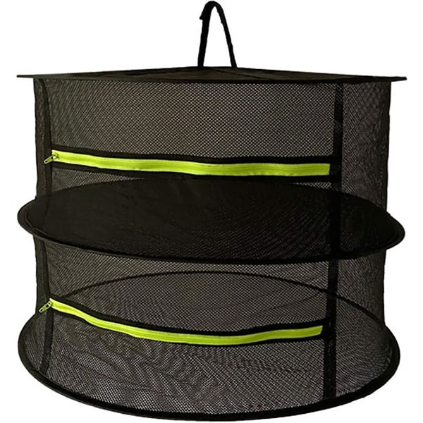Tørrenet med lynlås, 2 lag, foldbar, 61 cm x 61 cm x 38 cm, sort, til tørring af grøntsager, kød, urter, fisk osv.