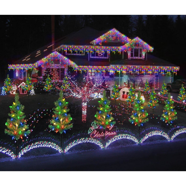 4 Sarjaa Aurinkovoimalla Toimivia Jouluvaloja, Monivärisiä 6 LED Jouluvaloja Ulkokäyttöön Joulukoristeisiin, Pieni Joulukuusi
