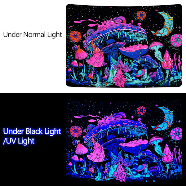 Blacklight Svampe Gobelin UV Måne og Stjerner Gobeliner Selvlysende Planter Gobelin Nattehimmel Æstetisk Gobelin Væg