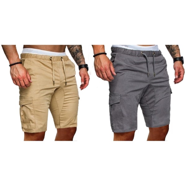 2x Herre Shorts Casual Arbejde Lomme Blonder Shorts Jogging Bukser L Lysegrå Khaki