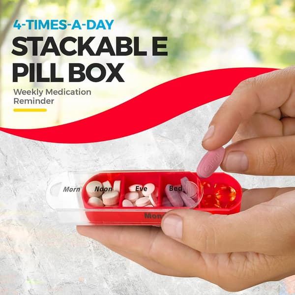 Weekly Pill Organizer, Four Times a Day, 1 Dispenser with Stackable AM/PM Compartments