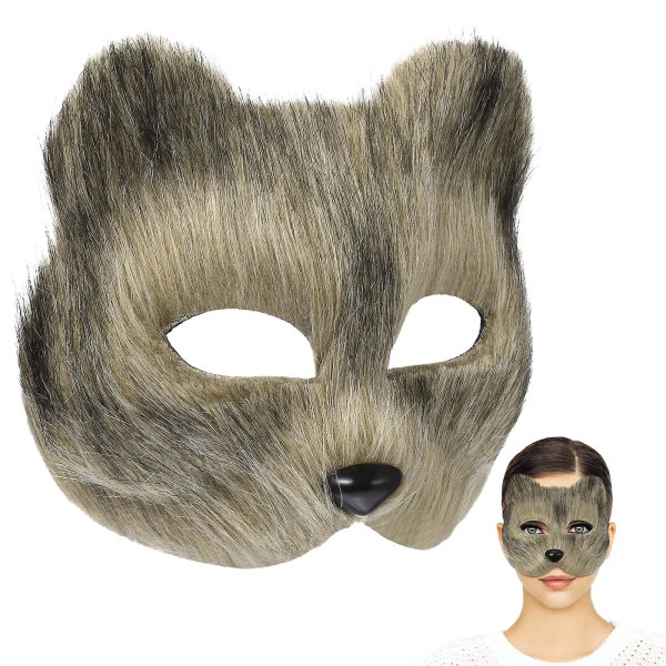 Halvmaske Dyremaske Fancy Dress Cosplay Kostyme Tilbehør Til Halloween Karneval Maskerade ( Grey