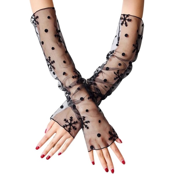 Black Snowflake-Lady's Long Lace Gloves,Bröllopshandskar Fingerlösa Spetshandskar,Långa kvällsoperahandskar Bröllopsarmbågshandskar Bal