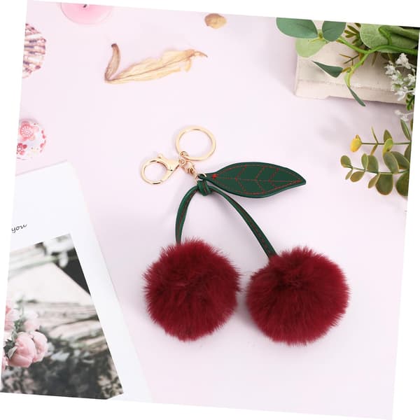 Cherry Plush Keychain Mini Handbag Charm Fluffy Bag Accessory Soft Burgundy Keychain