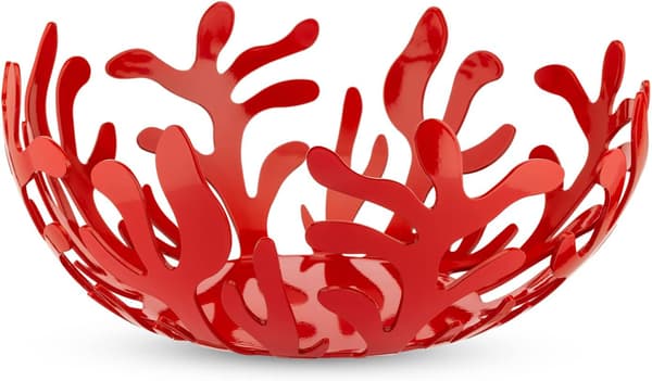 Frugtskål i stålfarve med rød epoxyharpiks, 25 cm