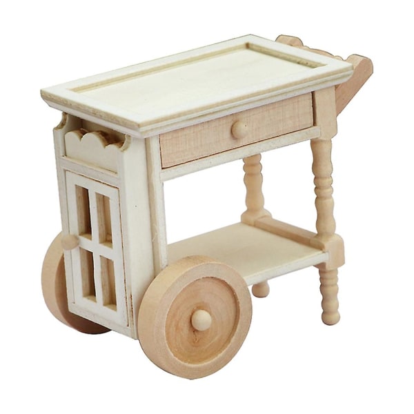 Mini Birch Wood Trolley Model Ornament Furniture Ornament Mini House Accessory7.6X7.1CM