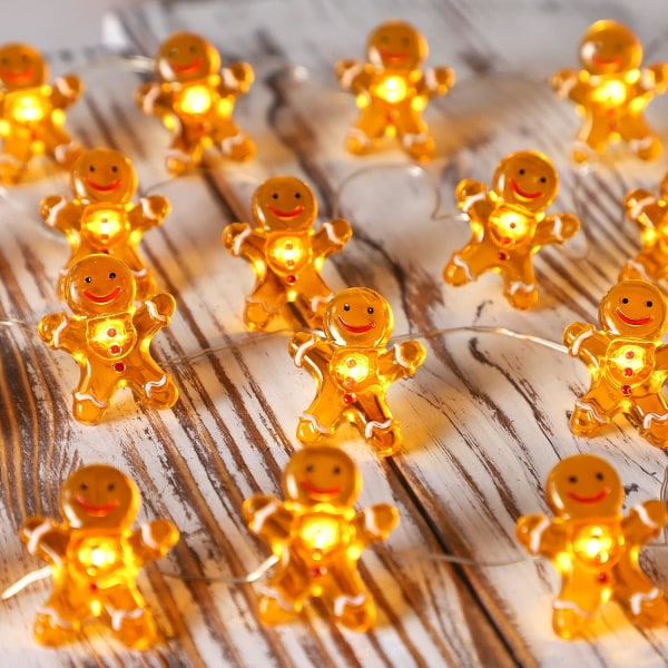 10 in 30LED Julelysstreng Batteri/USB-drevet, Pepperkake-lys med fjernkontroll, Juledekorasjonslys