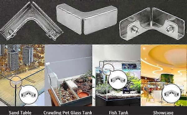 Glasklemme, 4 stk. L-formede glaskontakter i rustfrit stål, til 8-10 mm glas