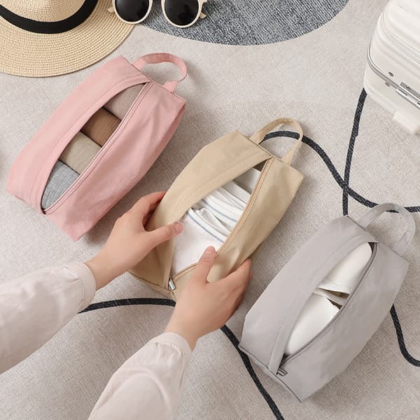 Set med 3 resväskor – 600D Oxford-tyg – 28 x 10,5 cm – Rosa + Beige + Grå