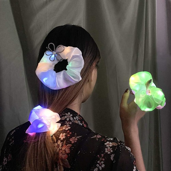 6 st LED-hårsnoddar för kvinnor, 3 färger ljuslägen, Ljus upp hårsnoddar, för julglöd Rave i mörkret festtillbehör
