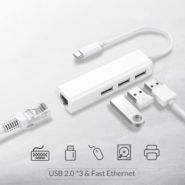 USB-C Plug and Play-hubb, Bekväm, Hög kvalitet, Typ-C till USB 2.0 RJ45 Ethernet-adapterhubb - Vit 1