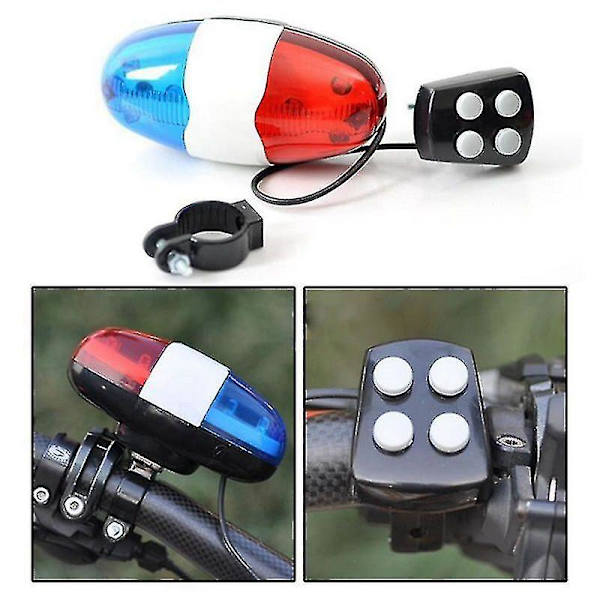 Cykelklocka med 6 LED-lampor, 4-tonshorn, LED-ljus, elektronisk siren, cykelklockor för barncyklar