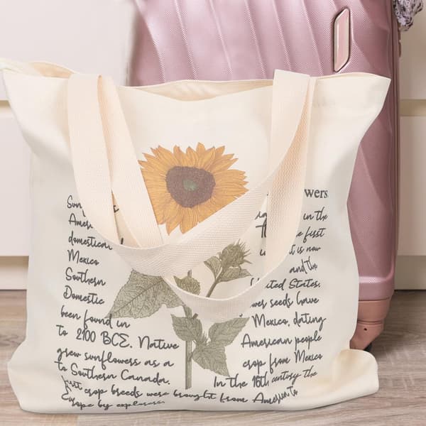 Blomster Tote Bag Beige Lerret Gjenbrukbar Handleveske for Kvinner