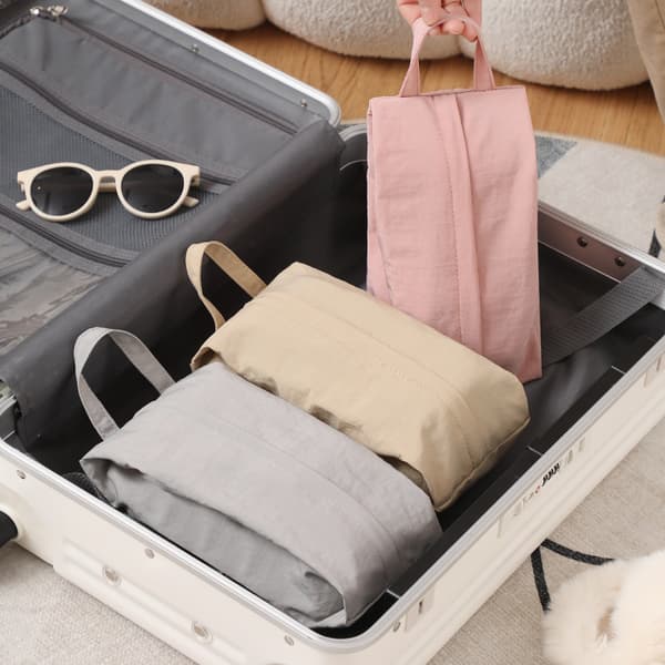 Set med 3 resväskor – 600D Oxford-tyg – 28 x 10,5 cm – Rosa + Beige + Grå
