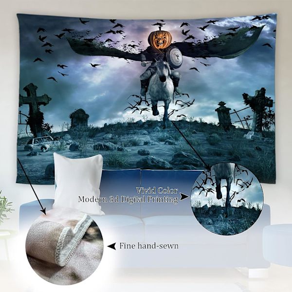 Græskarrytter Gobelin Halloween Gys Spooky Bat Kirkegård Dyster Hjem Decor Væghængende Kunst til Stue Soveværelse Kollegium150