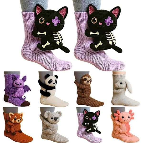 Søde Dyrestrømper, dovendyrgaver til kvinder, 3D strikkede varme fluffy gulvstrømper jul 2026 unisex C C