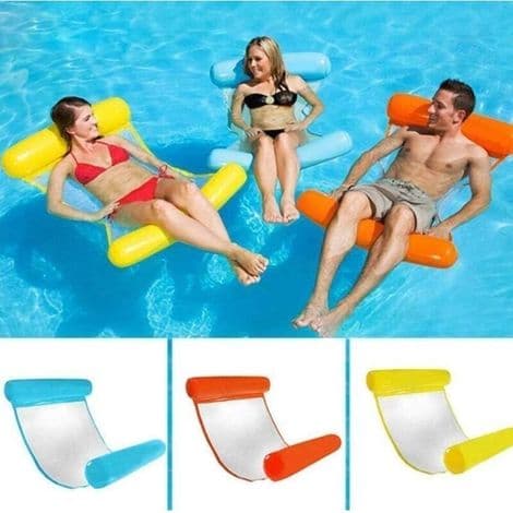 Inflatable pool bed. Ultra-comfortable water hammock with mesh. Floating armchair (orange).