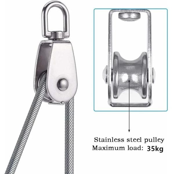 Single Pulley for Cable 15MM Stainless Steel, Climbing Pulley Load Roller, Lifting Pulley Capacity 35kg - 4pcs Silver
