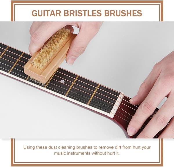 2-pack Guitar and Ukulele Cleaning Brush Set Wooden Handle and White Bristles