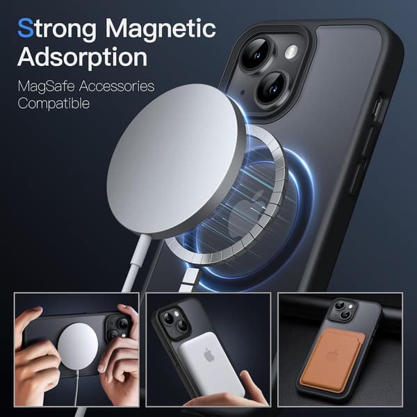 Magnetic Case for iPhone 13 6.1 inch Compatible with MagSafe, Clear Matte Back Slim Shockproof Protective Cover