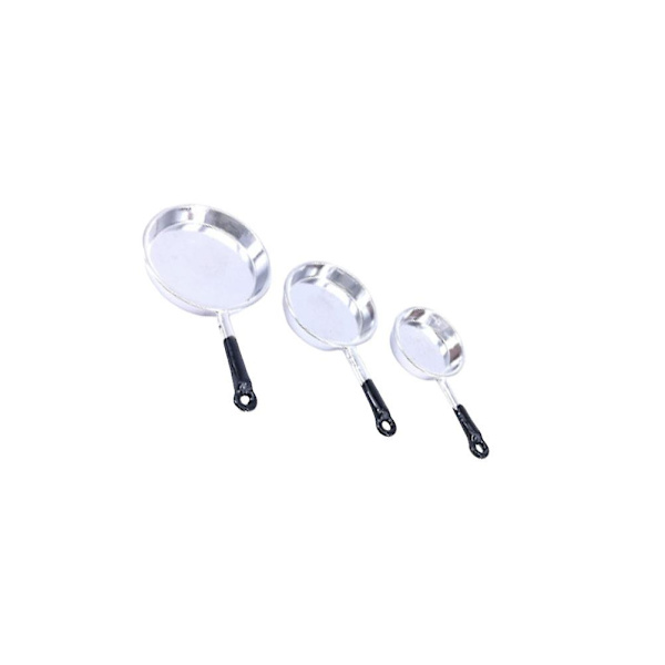 1 Sett/3 stk Simulerte Kjøkkenutstyr Mini Panner Lekevarer Kunstige Mikro Dekorer Layout Rekvisitter Legering Silver 5.5*3.1*0.6cm