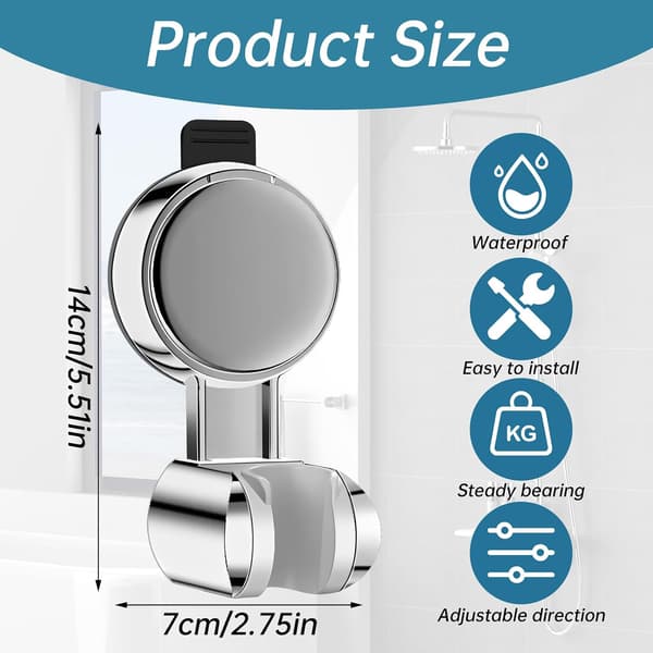 Universal Shower Head Holder with Suction Cup Removable Wall Mount Silver