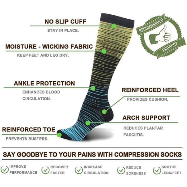 Compression Socks for Women and Men, 6 Pairs High Flight Compression Socks Circulation Support Socks S/M S/M S/M