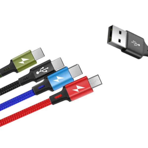 USAMS Multiladekabel 2-pak 4FT 4-i-1 Nylonflettet USB Hurtigopladningskabeladapter