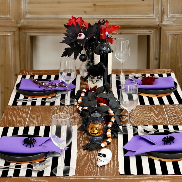 Halloween bordstabletter Set med 4, pumpa prickar säsongsbetonad säckväv Stripe Farmhouse Inomhus kök Matbordsdekoration