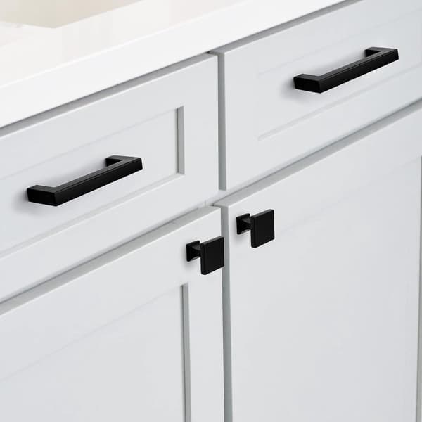 10 Black Square Cabinet Knobs, Zinc Alloy Drawer Pulls for Kitchen, Wardrobe, Bathroom, Modern Design