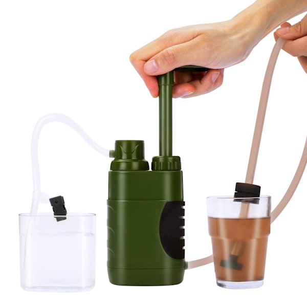 Bärbar handpump vattenfilter, camping vattenfilter överlevnad, 3-graders ryggsäck vattenfilter system 0,01μm camping vattenrenare för familjen